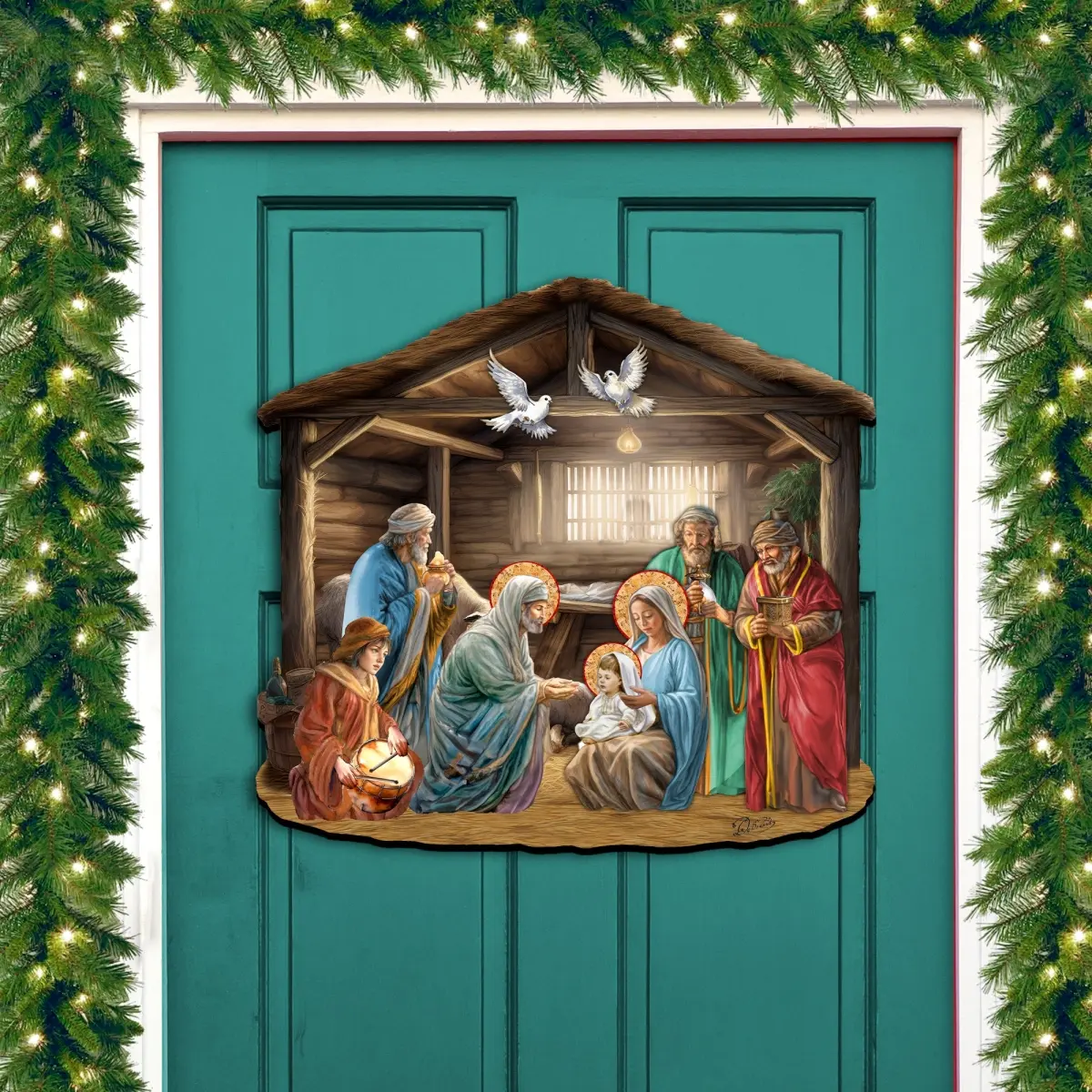 Designocracy 8652763H 24x18 in. Artistic Colorful Wooden Christmas Nativity Scene, Holiday Wall-Window-Front Door Decor, Festive Gift, 24 X 18 In.