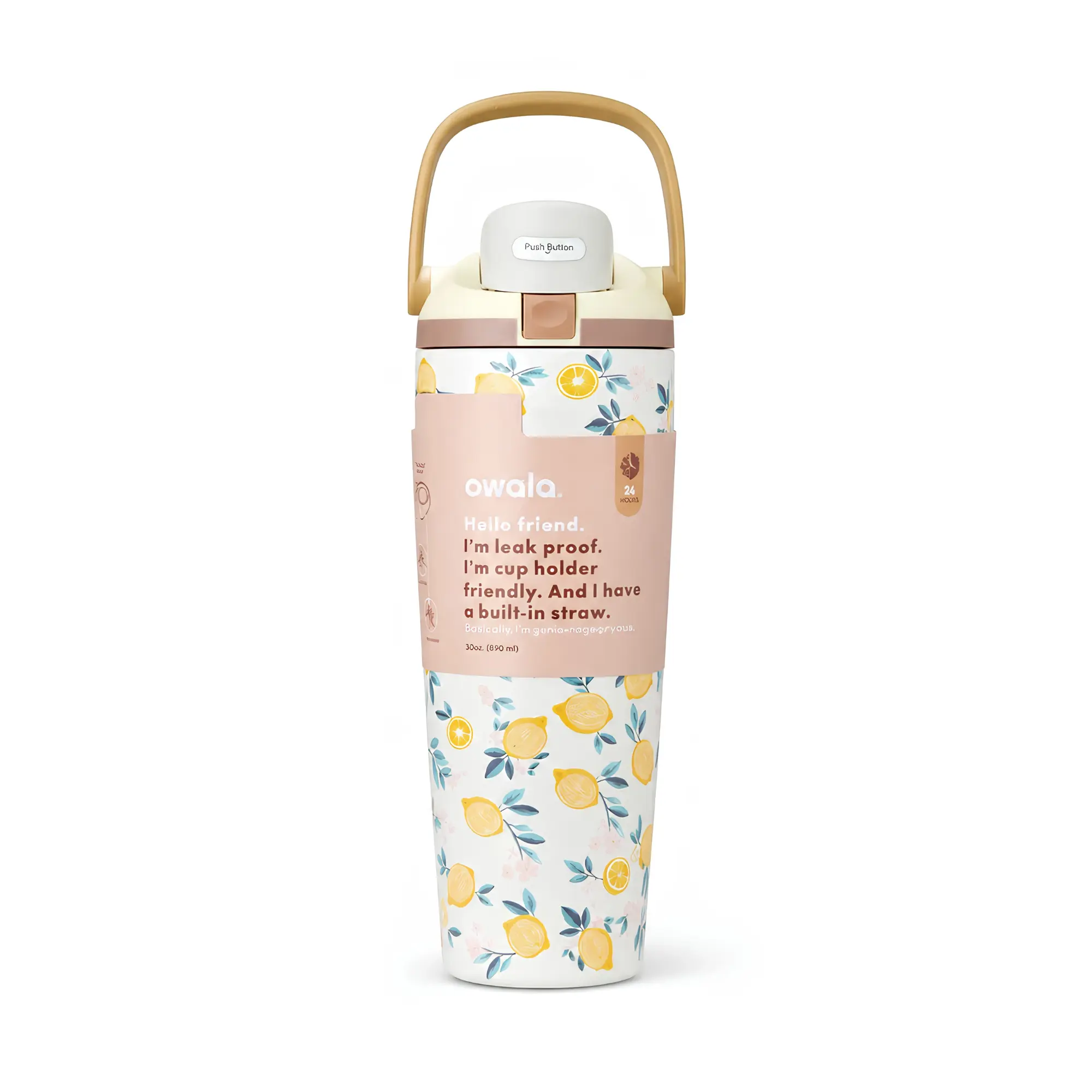 Owala 30oz Sway Stainless Steel Water Bottle – Yellow Lemon | Leakproof Insulated Tumbler with Straw