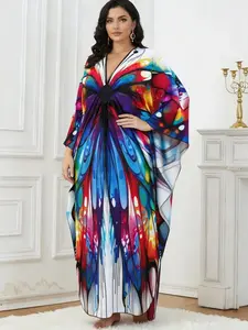 EDOLYNSA plus size Kaftan Dresses for Women printing Moo Moo Dress muumuu caftan beach dress lightweight swimsuit cover-up relaxed flowy outfit vacation Bohemian robe Q1588