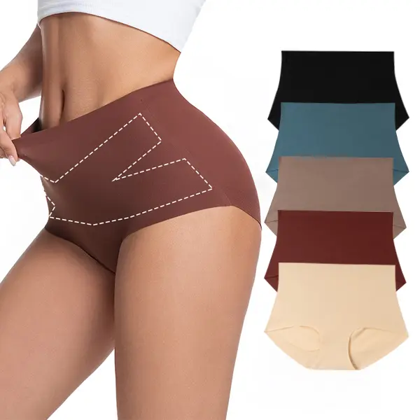 Women's Seamless High-Waist Tummy-Control Shapewear Panties, Invisible Hip-Lifting Slimming Briefs, Quick-Drying Breathable Soft Skin-Friendly High-Elastic Basic Underwear, Comfortable Fit, Pack of 3/5, S-XXL Plus-Size Minimalist Panties, Smoot