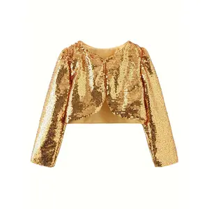 Girls' Versatile Sequin Glitter Host Model Catwalk Cape Jacket