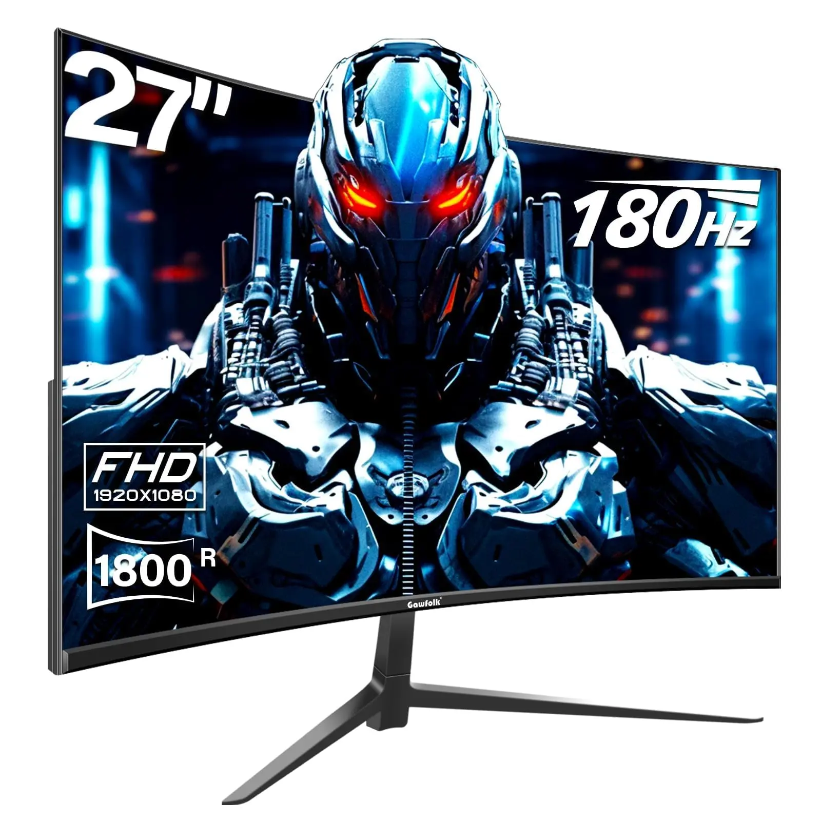 Gawfolk 27in Widescreen VA Panel Curved Gaming Monitor - 180Hz Refresh Rate, Full HD 1080P Frameless VA Screen, 1800R Curve, FreeSync, Eye-Care Mode, Wall Mountable, DP (DisplayPort), HDMI Ports for PC/Console/Laptop, Curved Shape