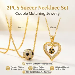2PCS 18K Couple Matching Necklace Set – Heart Pendant Zircon Jewelry, Best Friend & Lover Gift, Share One Keep One, Anniversary Birthday Gift