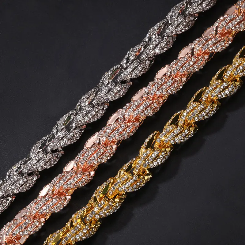 HELLOICE 9mm Iced Out Rope Chain 18K Gold Plated 5A CZ Chain for Women and Men Length 18"-24" Jewelry Necklace Fashion Necklace