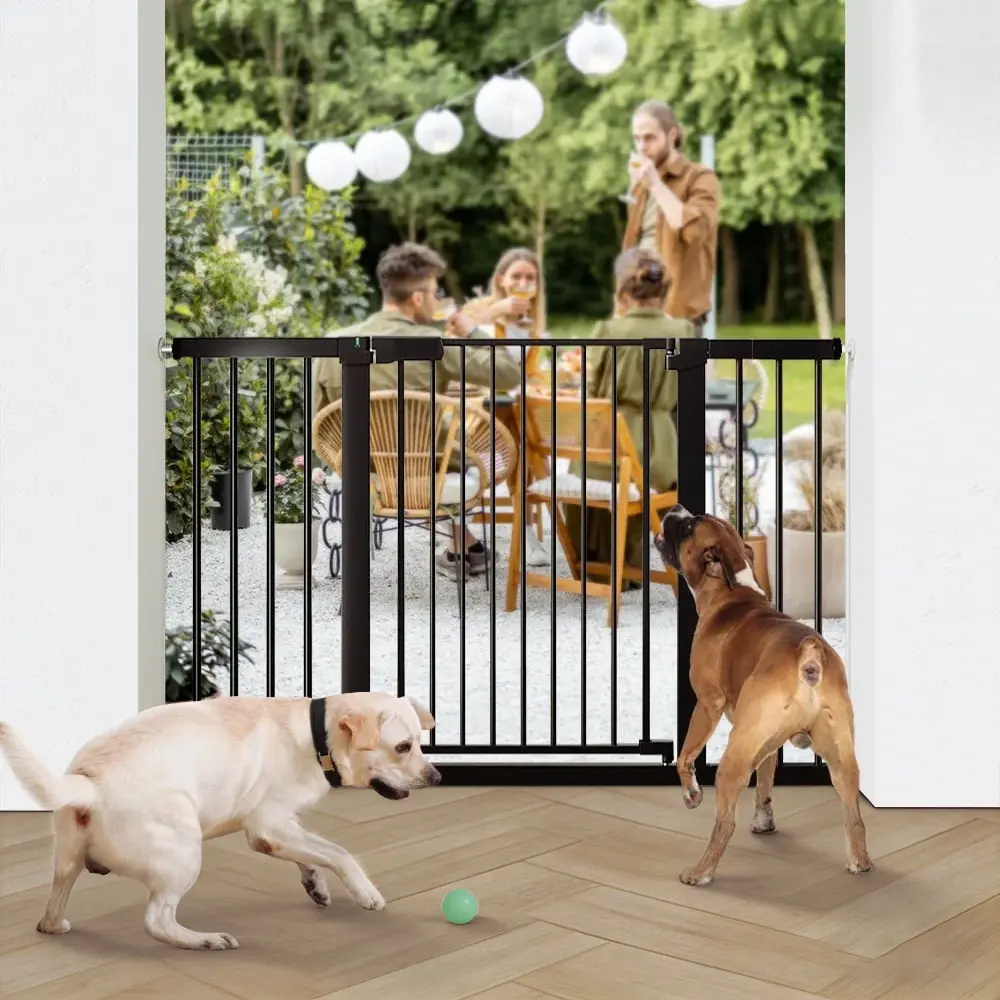 Extra Wide Baby & Pet Safety Gate, 30.5in Tall Pressure Mount Metal Barrier for Doorways & Stairs, Adjustable 29.5-51.6in with Automatic Closure, Includes Safety Bars & Gate Extensions, Yes, 6 - 9 Months, Square Tubes, Walk Thru, Adjustable Bolts, 29.5-51
