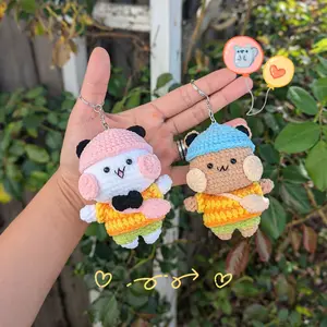 Bubu White Panda and Dudu Brown Bears Crochet Plush Keychain | Cute Handmade Couple Bear Bag Charm | Kawaii Cartoon Amigurumi Gift