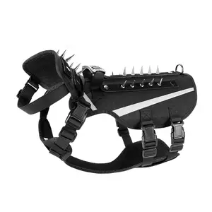 Tactical Spiked Dog Harness| Anti-Bite Protective Pet Vest| No-Pull Adjustable Training Harness with Handle