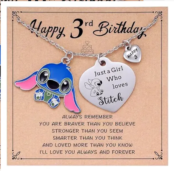 Disney Stitch Birthday Theme Necklace, Cute Character Pendant Jewelry, Birthday Gift Fashion Accessory for Girls Teens Fans Daily Party Wear