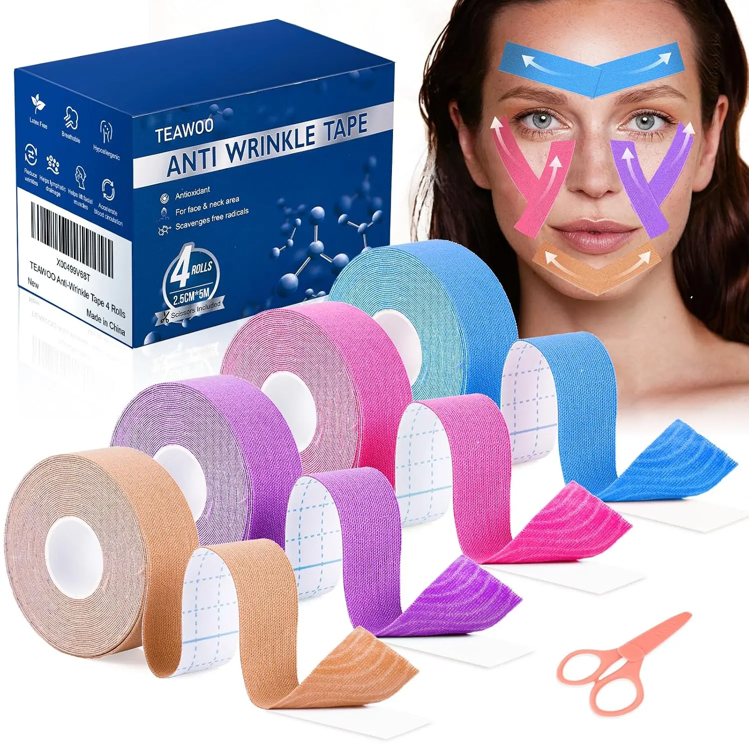 Anti Wrinkle Face Tape | Anti Aging Face Tape for Wrinkles | Facial Myofascial Lift Tape for Skin | Skin Tape for Face & Forehead | Face Tapes for Lifting Sagging Skin