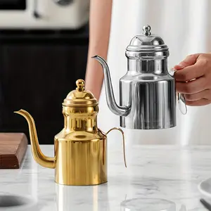 1pc 304 stainless steel oil pot, tea pot, coffee pot, thick and durable seasoning storage pot, vinegar dispenser, liquid seasoning pot, suitable for cooking, kitchenware, multi-purpose pot, sauce seasoning bottle, high-cap oil pot