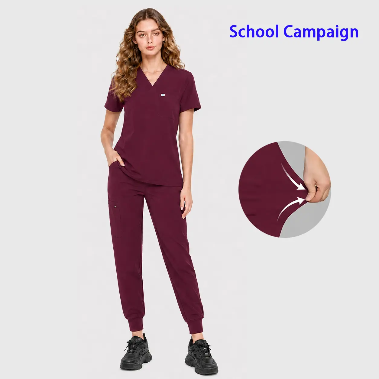 School Campaign Eadflie Women's Scrub Set, V-Neck Short Sleeve Top & Jogger Pants with 5 Pockets, Soft Stretch Knit Nursing Work Uniform