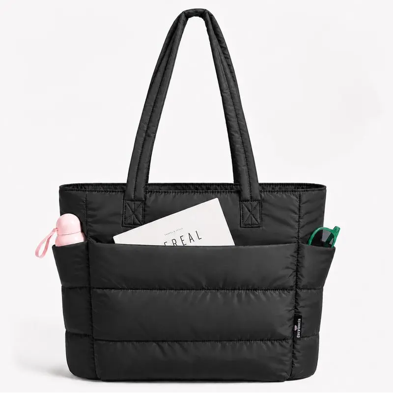 Cute Puffer Tote Bag for Women Laptop Shoulder Handbag, Lightweight Best Tote Bag for Work with Multiple Compartments for Travel , Work and School, Quilted Puffer Bag, Gifts For Women