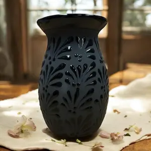 Traditional Mexican Mini Flower Vase | Black & Black
