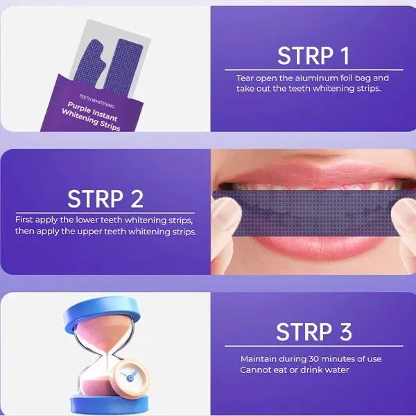 Purple Teeth Whitening Strips,28 PCS Whitening Sessions,Purple Tooth Whitening, Tooth Stain Treatment, Combining Whitening and Colour Correction,Peroxide-Free Enamel-Safe whiten