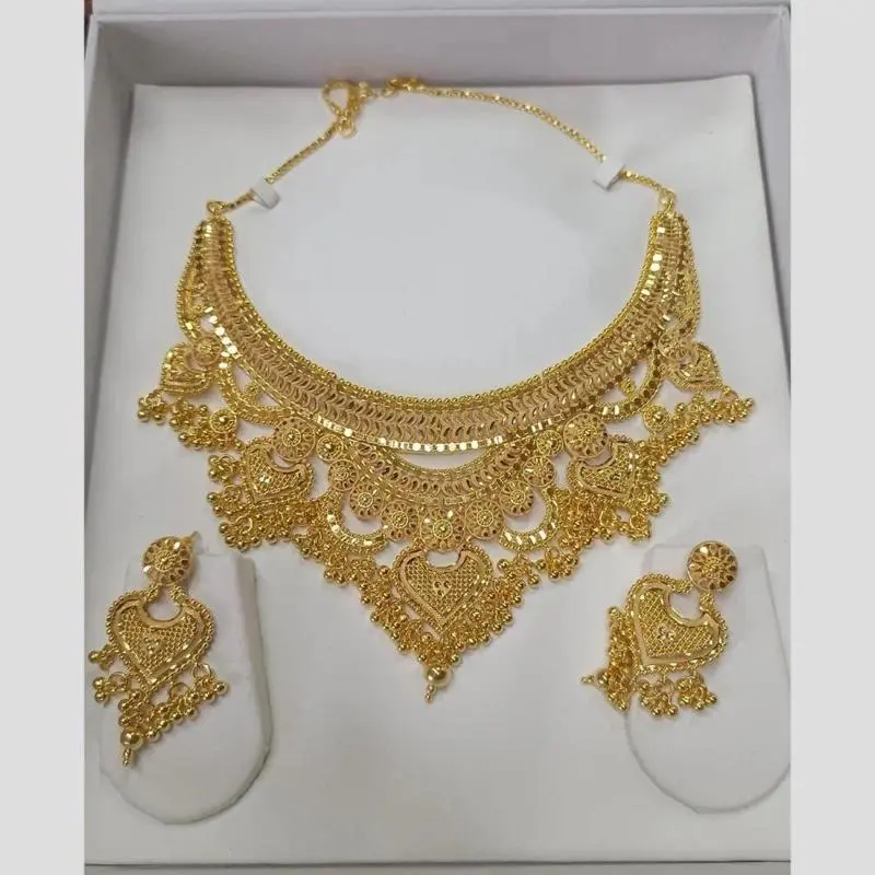 Bridal-Style Gold Plated Necklace & Earring Set Intricate Traditional Design for Special Occasions