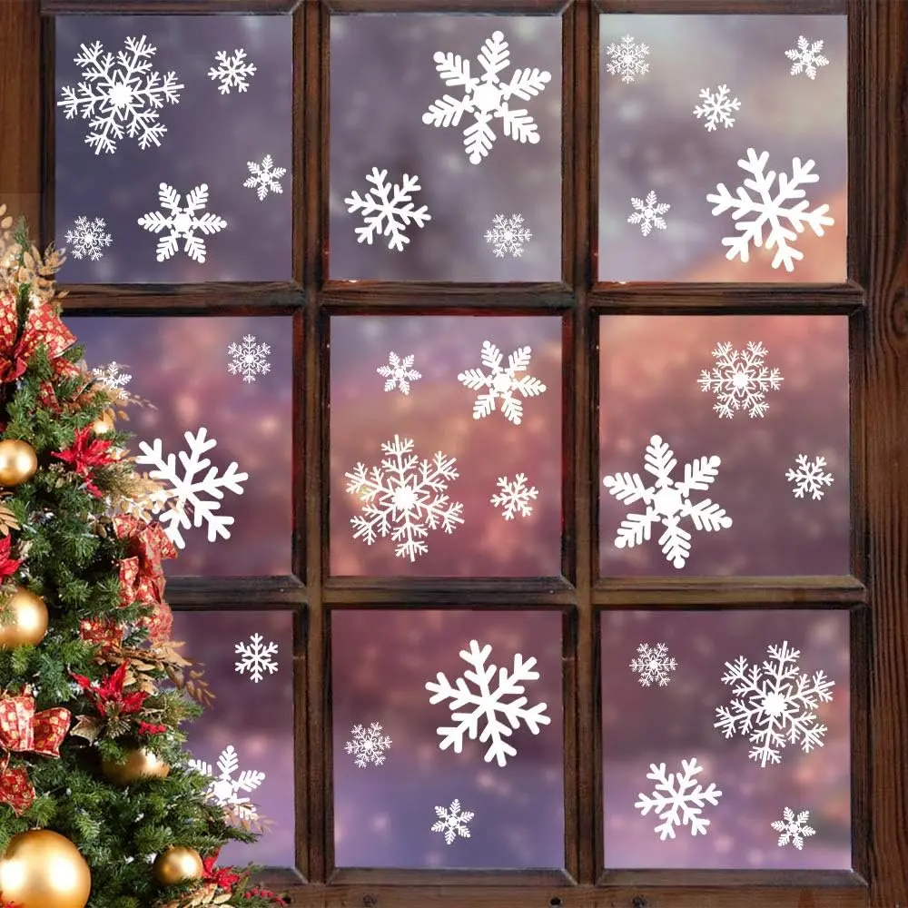 135Pcs Christmas Decorations Window Clings Snowflakes Window Decals | Static Window Stickers for Christmas Window Decorations, Ornaments Xmas Party Supplies, Thanksgiving/Party Décor Idoor