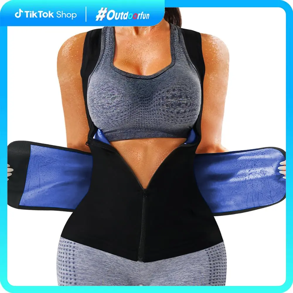 Outdoorfun Women's Adjustable Waist Trainer Corset Vest - Elastic Spandex Compression Tank Top, Zipper Sauna Suit Activewear for Workout, Fajas Para Mujer