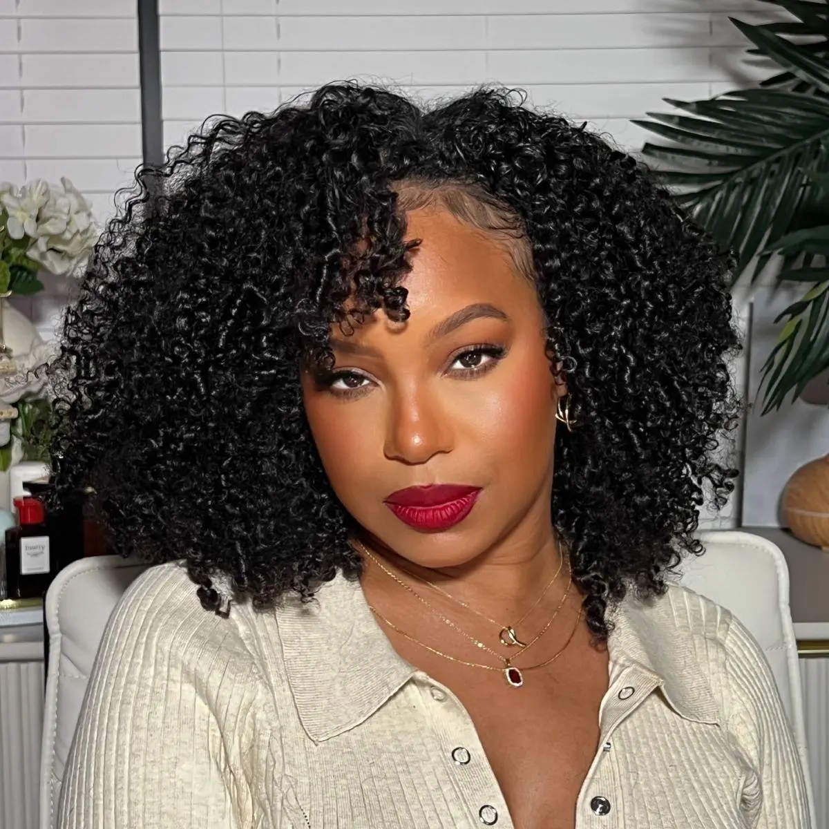 CurlyMe V part Wig Afro Kinky Curly Hair Glueless Wig Pre-plucked - Natural Black