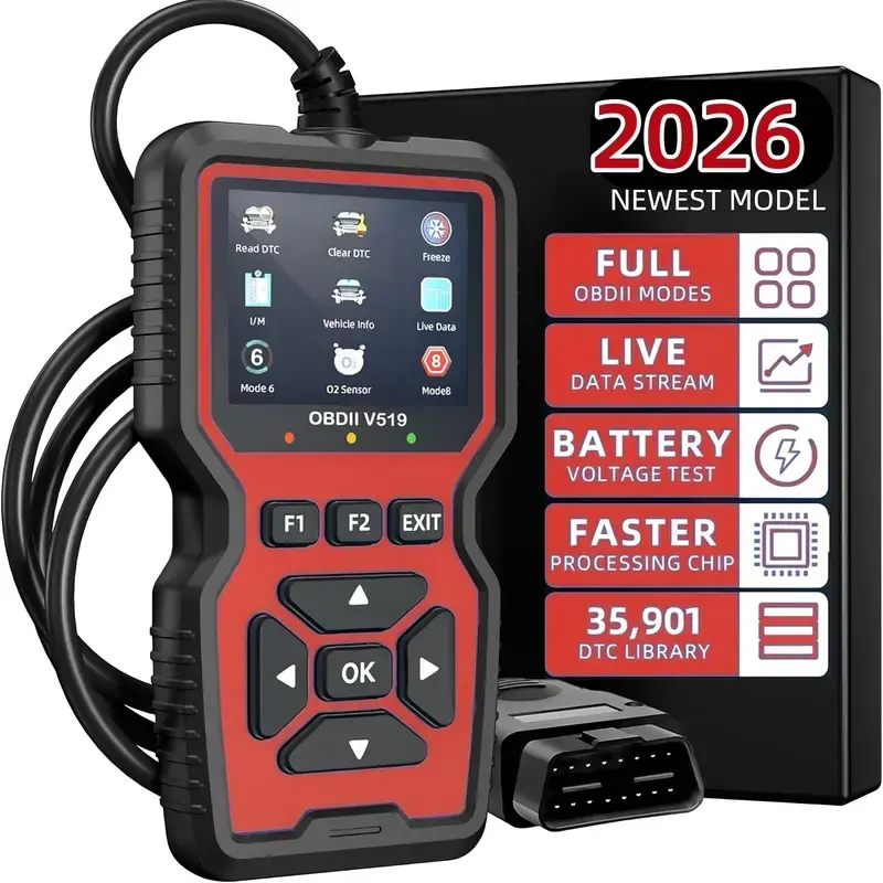 V519 Upgraded OBD2 Car Scanner, Portable Automotive Repair Tool with 35,901 DTC Definitions, Backlit Color LCD Screen, Battery Voltage Test, Compact and Lightweight for At-Home Maintenance, Supports 10 Languages & Most 1996+ OBD2 Cars, Diagnostic Tool, Ob
