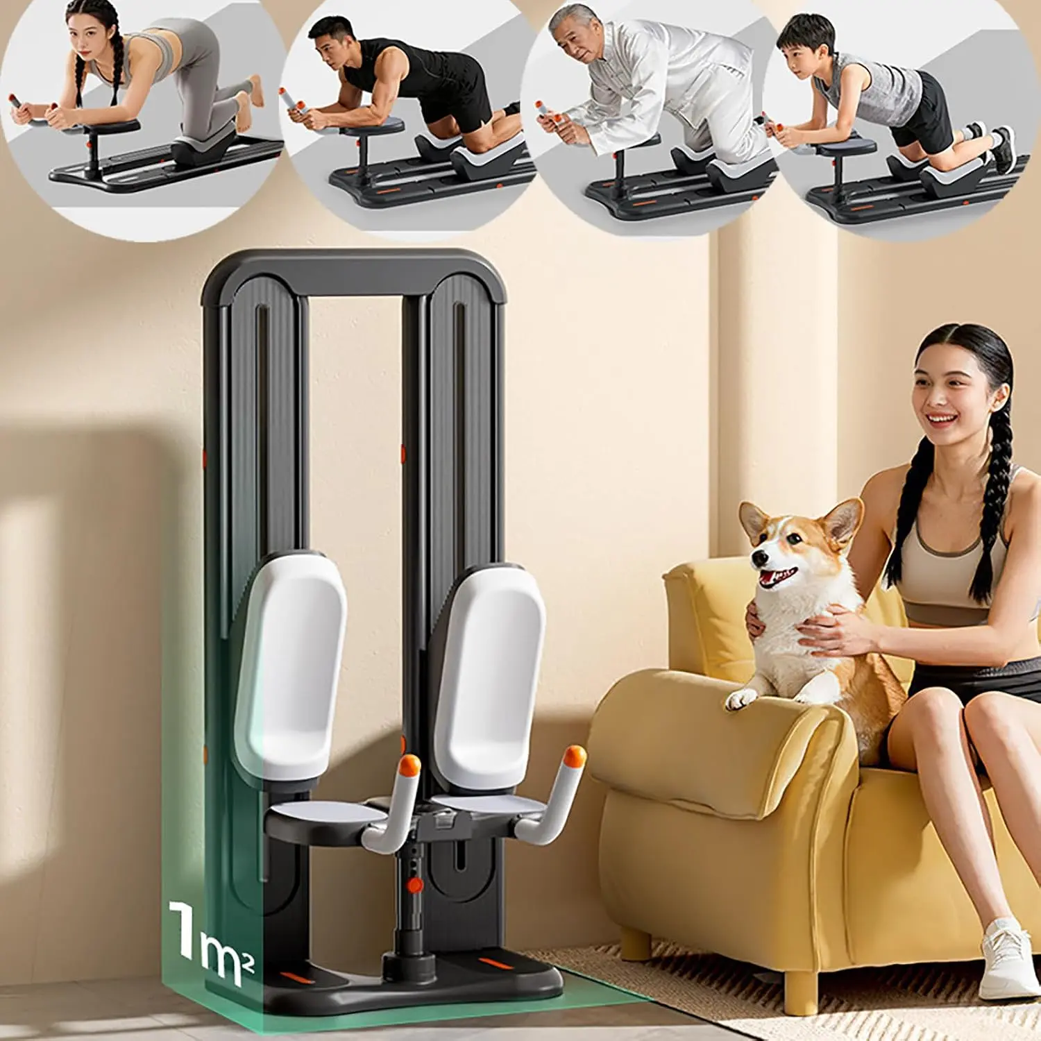 Home multifunctional crawling waist trainer, quiet design, core training fitness equipment for home use, helps improve lumbar spine health, foldable design for easy storage.