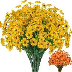 12 Bundles  Artificial Flower, Faux Flower Bouquet, UV Resistant Eucalyptus & Violet Stems for Gardens, Yards, Porches, Balconies, and Indoor Home Decor(Fall Orange/ Yellow)