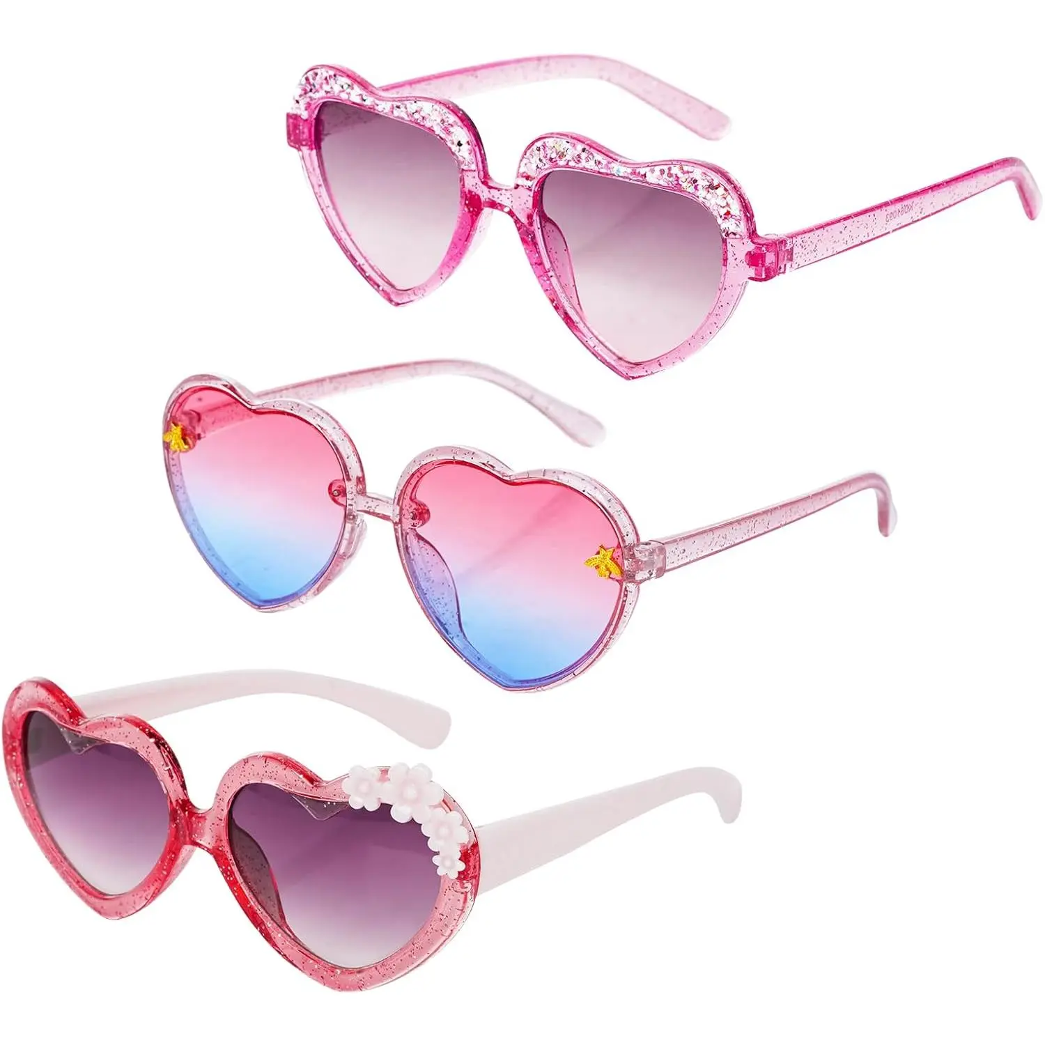 h-17  3 Pairs Kids Heart Shaped Sunglasses Cute Bee Flower Sunglasses UV400 Glasses for Toddler Girls Age 3-10 Outdoor Beach Eyewear