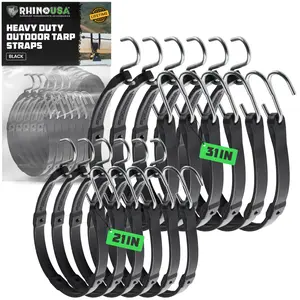 Rhino USA Rubber Bungee Cords Heavy Duty Outdoor with Adjustable Hooks (12-Pack) Assorted Weatherproof Straps with S Hooks