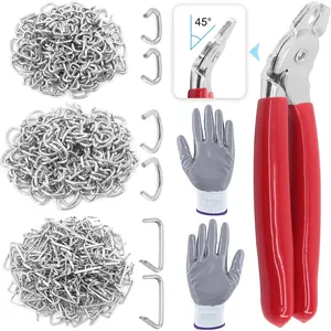 362 count Hog Ring Pliers Kit with 360 count Steel Rings (1/2'' 3/4'' 3/8'') and Anti- Gloves for Upholstery, Fencing, DIY Craft, Furniture and More