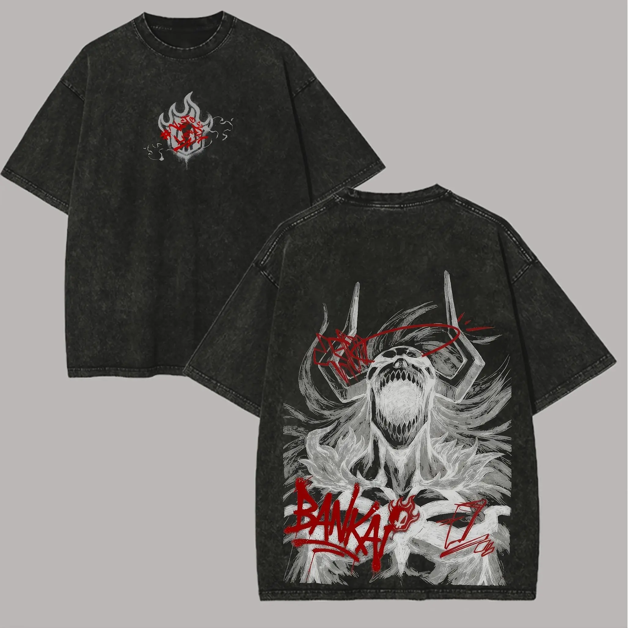 Men's Bleach Vasto Lorde Ichigo Printed Unisex Washed Short-Sleeve Streetwear T-Shirt, Casual Distressed Festive Father's Day Gift, Shortsleeve, Menswear, Tshirt, Round Neck, Vintage