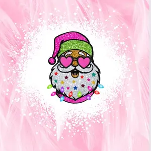 Pink Glitter Santa DTF Transfers