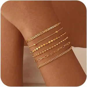 Gold Bracelets for Women Stackable 14K Gold Plated Bracelet Adjustable Dot Snake Chain Trendy Minimalist Waterproof Jewelry Set Gifts for Womens