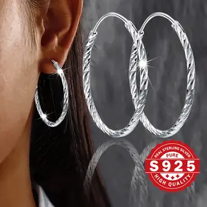 Simple Twisted Hoop Earrings 925 Sterling Silver Hypoallergenic Jewelry Elegant Sexy Style For Women Daily Ear Ornaments