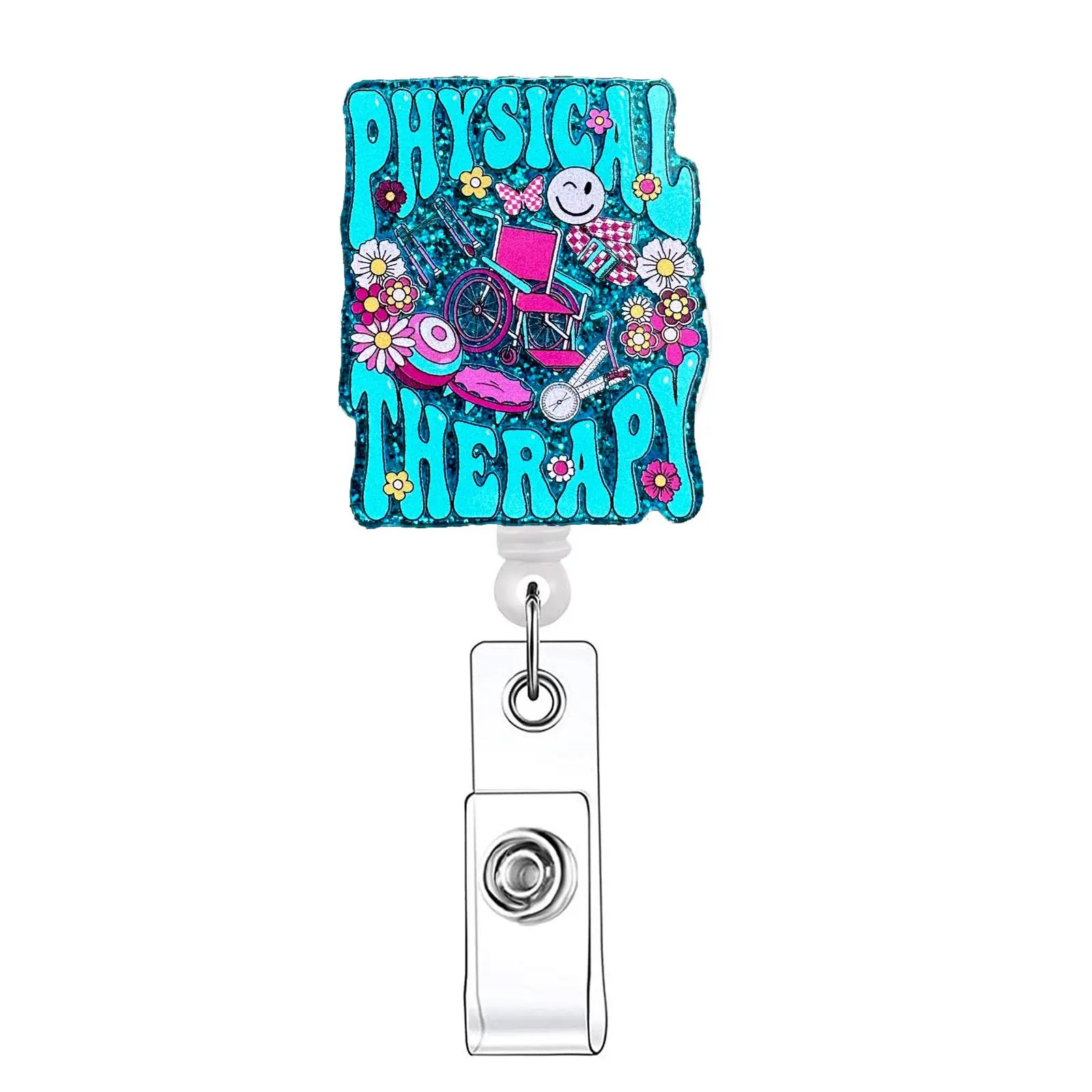 Physical Therapy Retractable Badge Reel, Id Holders For Badges, 1 Count Acrylic Id Holder with Clip for Nurses, Nursing Students, Doctors, Students & Office Staff, Retractable Badge Holders
