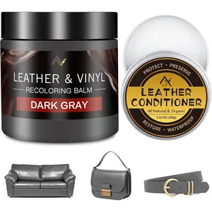 Leather Recoloring Balm with 100ml  Oil, Dark Gray Leather Repair Kit and Scratch Remover for Furniture,  Seats, Sofas, Dye & Restorer for Couches, Vinyl, PU, Faux