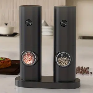 Electric Salt & Pepper Grinder Set, 1 Set Adjustable Coarseness Salt & Pepper Mill with Storage Base, Kitchen Seasoning Utensils for Home Dining Room Barbecue, Salt Pepper Shakers, Kitchen Gadgets