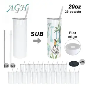 USA 25pcs 20oz Sublimation Blank Tumblers Wholesale Straight Tumbler with Metal Straw and rubber buttom Stainless Steel Double Wall Insulated Tumbler Bottle Vacuumflask