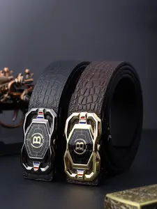 Men's Crocodile Pattern Genuine Leather Belt, Luxury Embossed Design, Buckle, Ideal for Business Events & Important Meetings