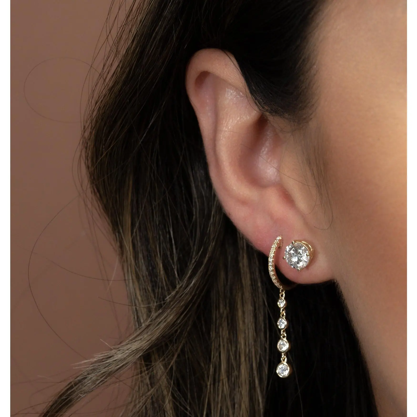 14k Gold Bezel Drop Diamond Earrings