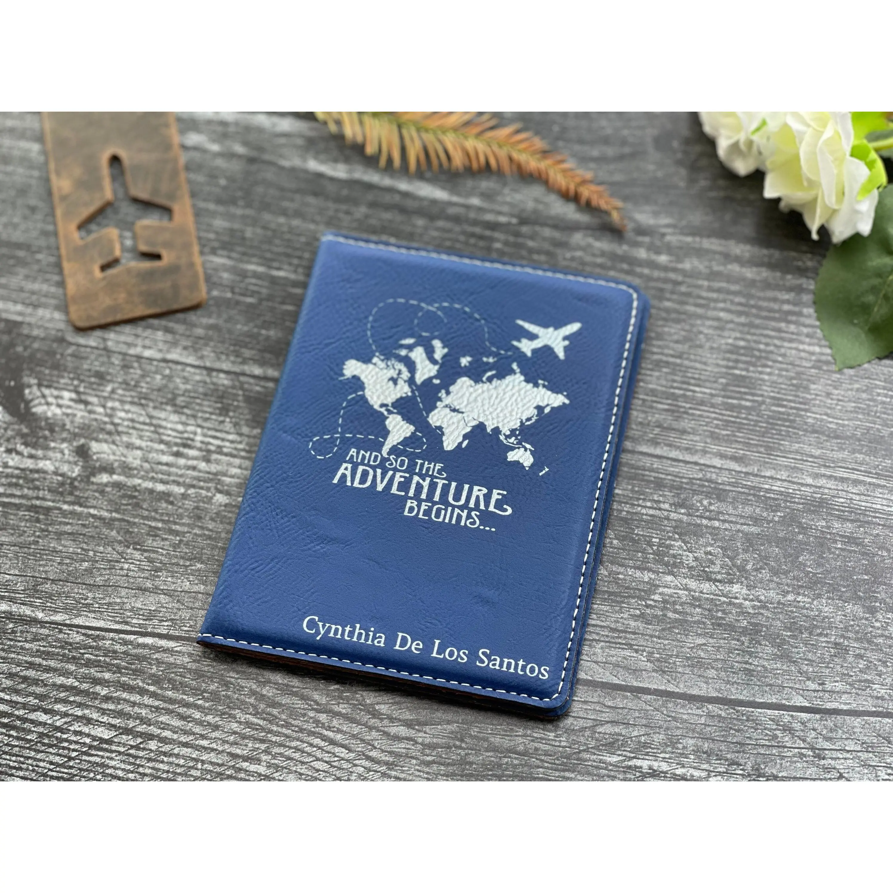 Rustic Unisex Faux Leather Passport Cover - 4 1/4"x5 3/4" Folded Size, Personalized Engraved Gold Custom, Wipe Clean Travel Wallet with Money Pocket Sleeve, Made in USA Gift, 4 1/4" X 5 3/4", Gold Engraving
