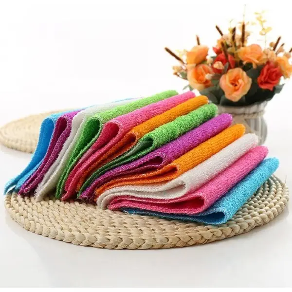 Bamboo Fiber Dish Washing Cloths (3 Packs, 6 Pcs Total) - Oil-Free, Absorbent, Reusable, Non-Stick Oil Household Washable Rags for Dish, Sink Cleaning