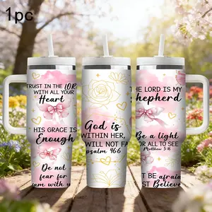 40oz /32oz /30oz /20oz / 18oz / 17oz  /10.5oz Insulated Drinkware Tumbler with Handle | Christian Bible Verse Print | Trust in the Lord Stainless Steel Vacuum Travel Mug | Leakproof Thermal Cup for Hot/Cold Drinks | Perfect Religious Gift for Women
