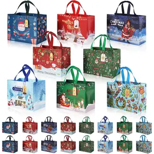 16 Pack Christmas  Bags with  Tags, Medium Size 12.8 X 9.8 X 6.7 Inches Christmas  Bags with Handle, Tote Bags For Xmas Gifts Wrapping, Presents, Shopping, Party