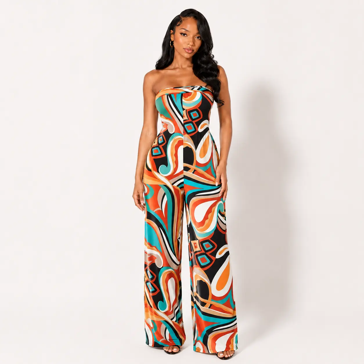 Women's Strapless Overalls - Sleeveless Wide Leg Jumpsuit with Tie Back Top, Comfortable Fit in Polyester Mix Fabric for Holiday Wear