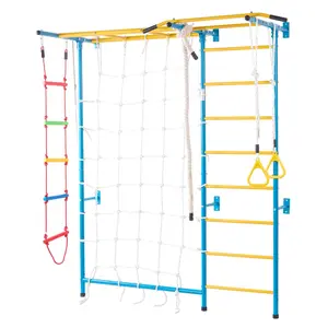 【FathersDayGift】VEVOR Indoor Jungle Gym for Toddlers,  7-in-1 Climbing Playset with Carbon Steel Swedish Ladder, Wall Ladder, Pull-Up Bar, Rope Ladder, and Gymnastic Rings, Supports 220 lbs, Multicolor