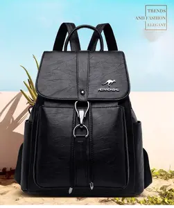 Brand new Red Wine leather ladies casual backpack fashion all-match soft leather Bag