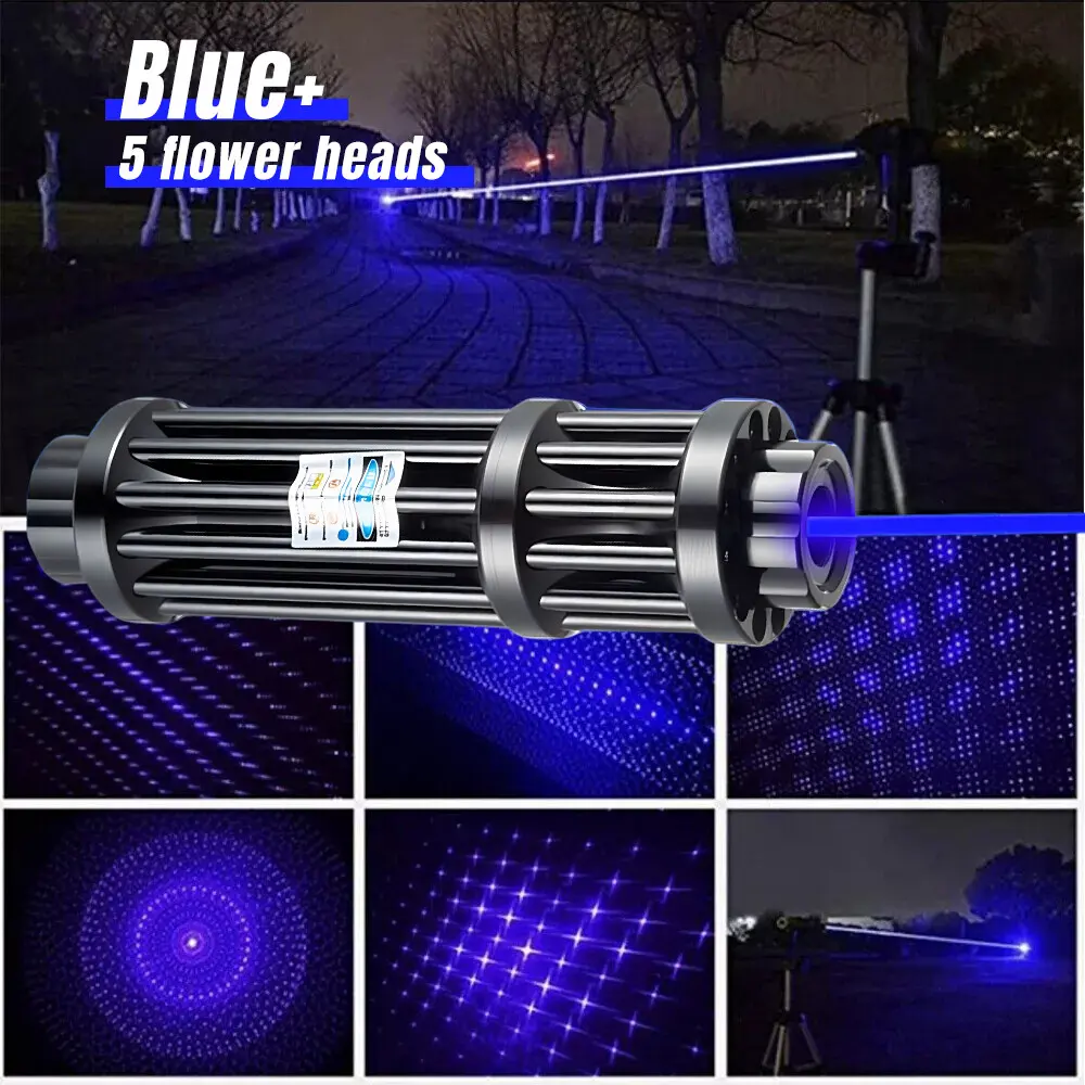 【BackToSchool】Adjustable Blue Laser Pointer Visible Dot Torch Light With 2 Batteries 5 Heads