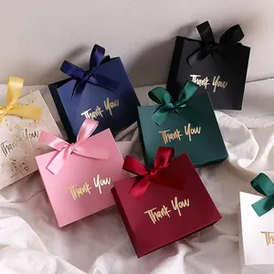 Mini Gift Box with Ribbon & Thank You Lettering, Elegant Gift Bag with Handle, Gift Wrapping Supplies for Wedding Birthday Party, Premium Gift Box