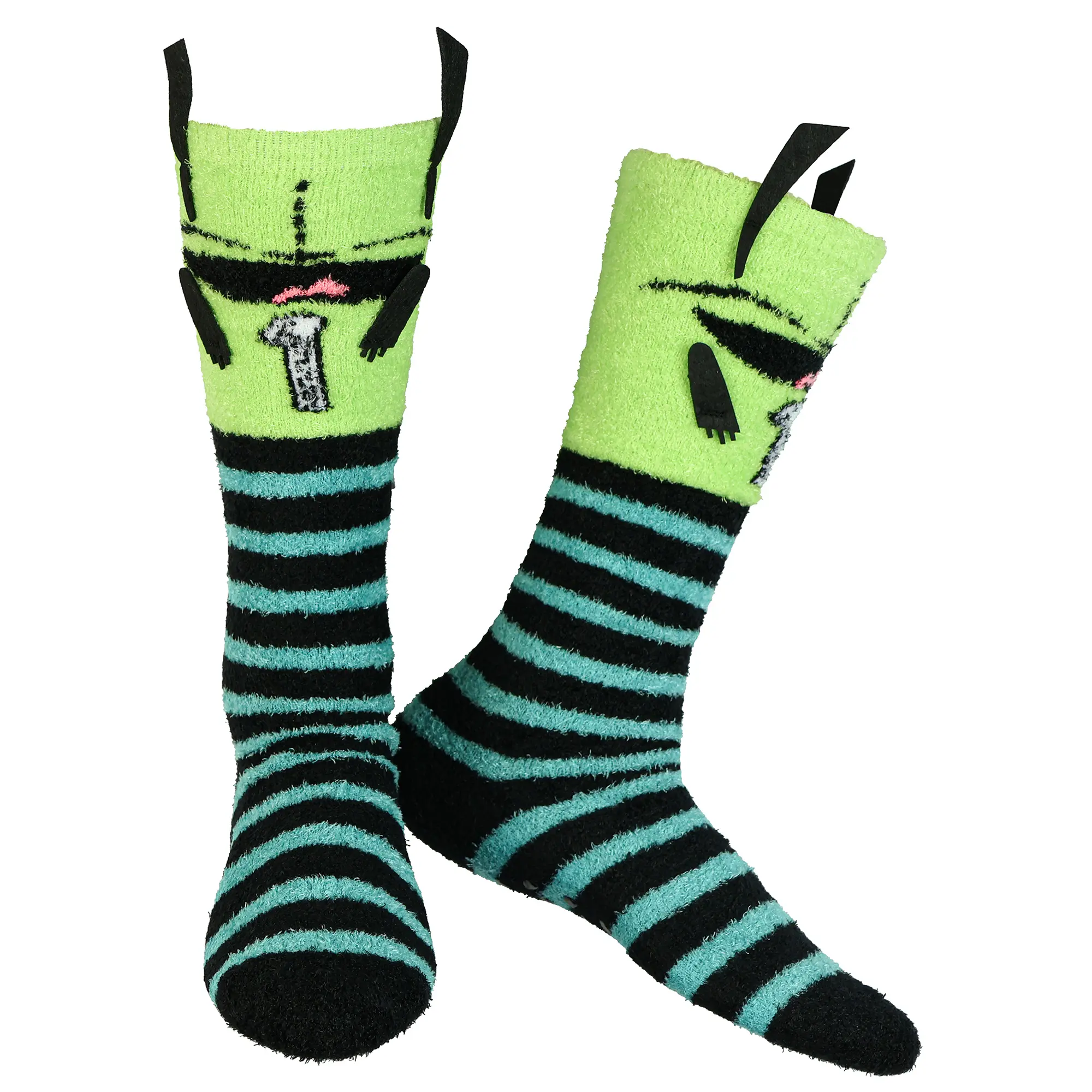 Invader Zim Gir 3D Character Fuzzy Plush Knee High Slipper Socks For Women With Non-Slip Sole 1 Pair