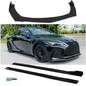 For Lexus IS250 IS350 Black Front Bumper Lip Spoiler Side Skirt Splitter Kit| 4 Pieces| Direct Replacement| Polished| Plastic| Performance Part