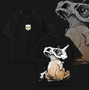 Cubone - Pokemon Anime Double Printed Vintage Washed Anime Tshirt ,anime merch Tropical Casual Summer Outfits, Otaku Gift Idea,Unisex Oversize Heavyweight Cotton Tee for Pokemon Fans Anime Inspired graphic tees men gifts dailywear Menswear